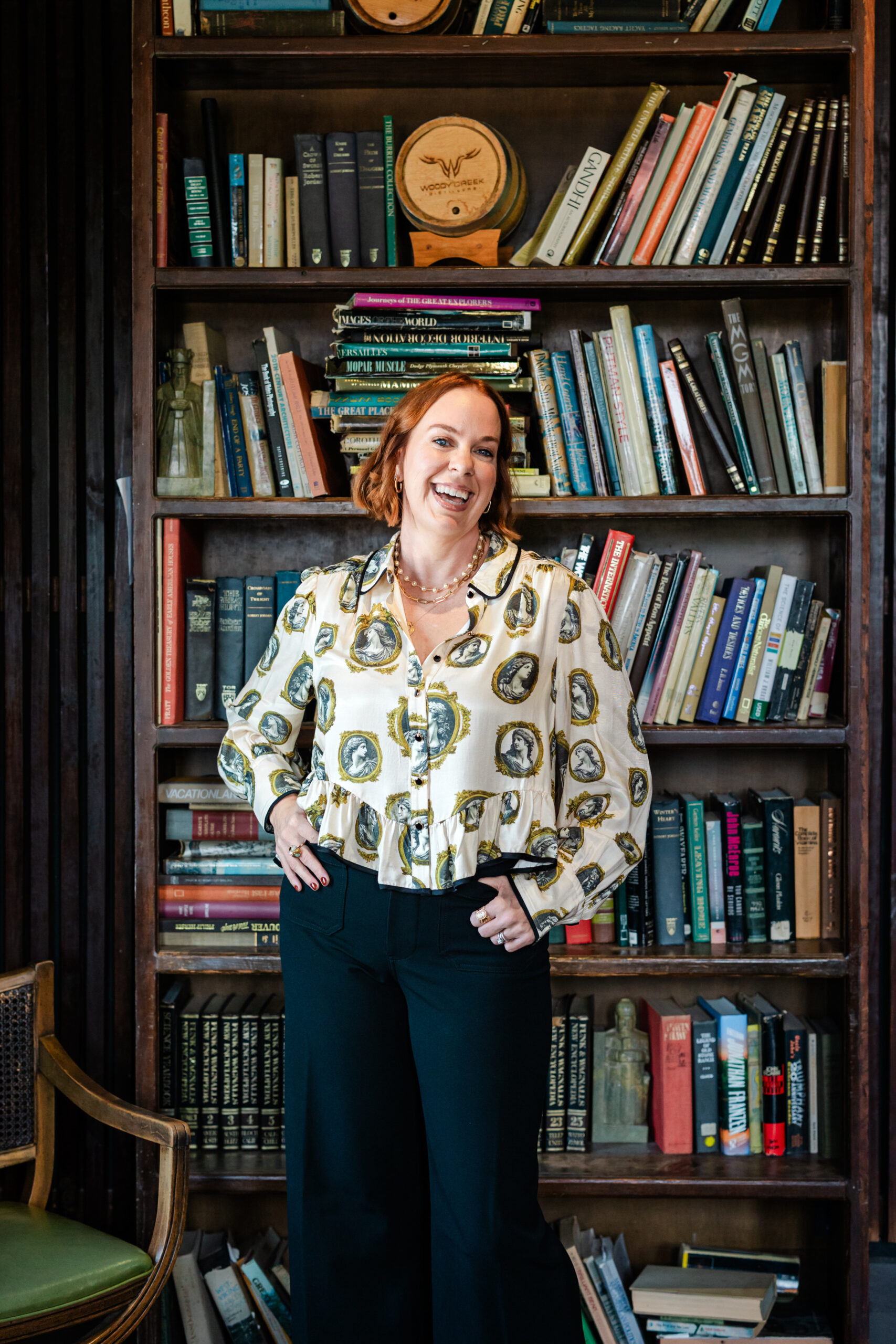an author taking author headshots inside Paschall's Denton in Dallas 